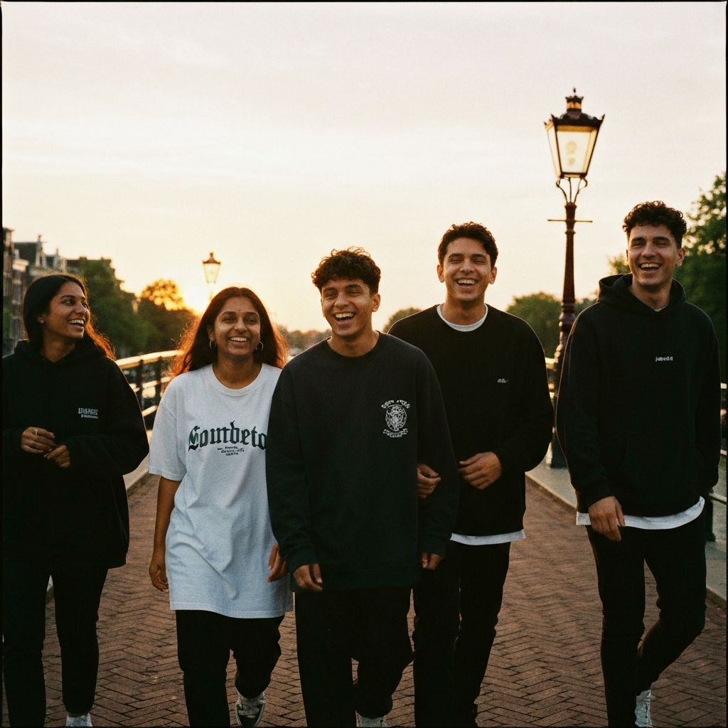 Friend group on Amsterdam bridge in Wejow